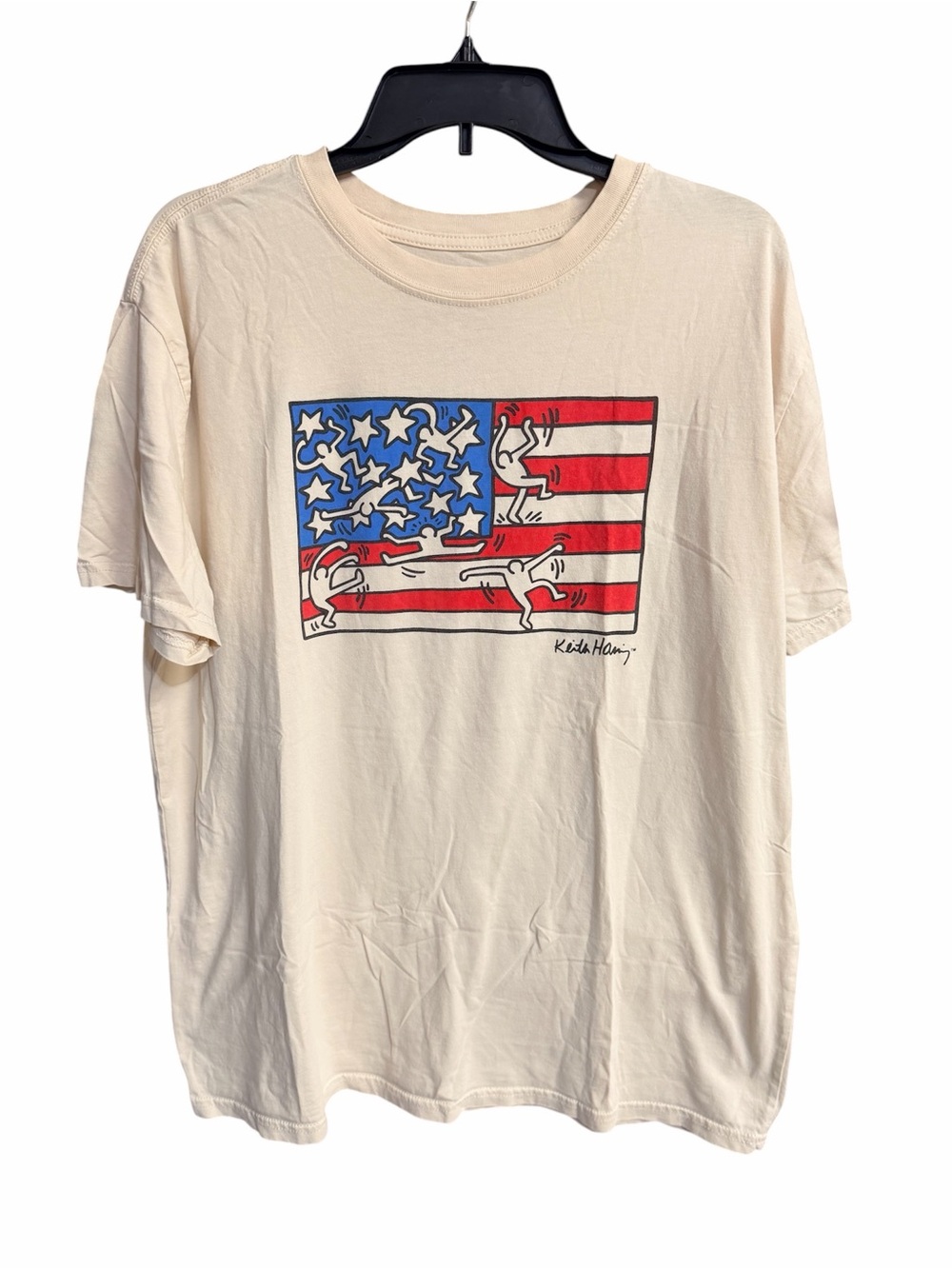 Keith Haring Sz XXL Tee Graphic Patriotic Red & Blue Flag Design